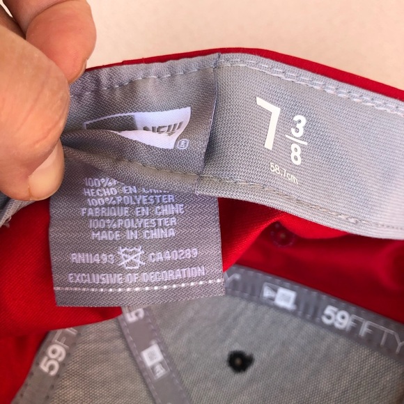 New Era 59fifty Red Black White Cincinnati Red Baseball Fitted Cap Hat 7 3/8 - Picture 11 of 12